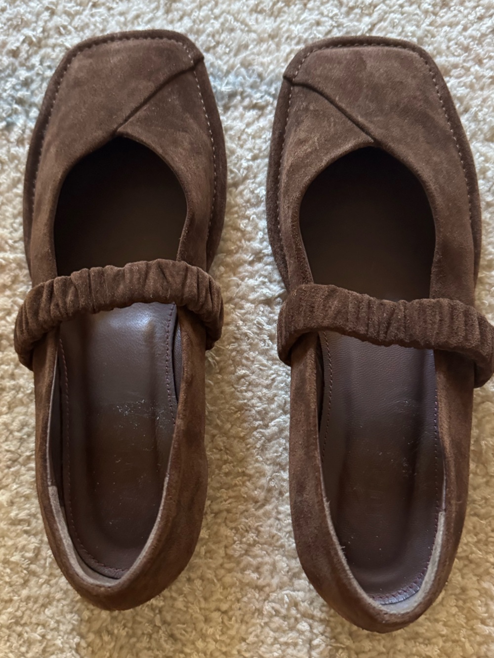 NEW Alohas square-toe ruched ballet flats in brown suede - Picture 7 of 9